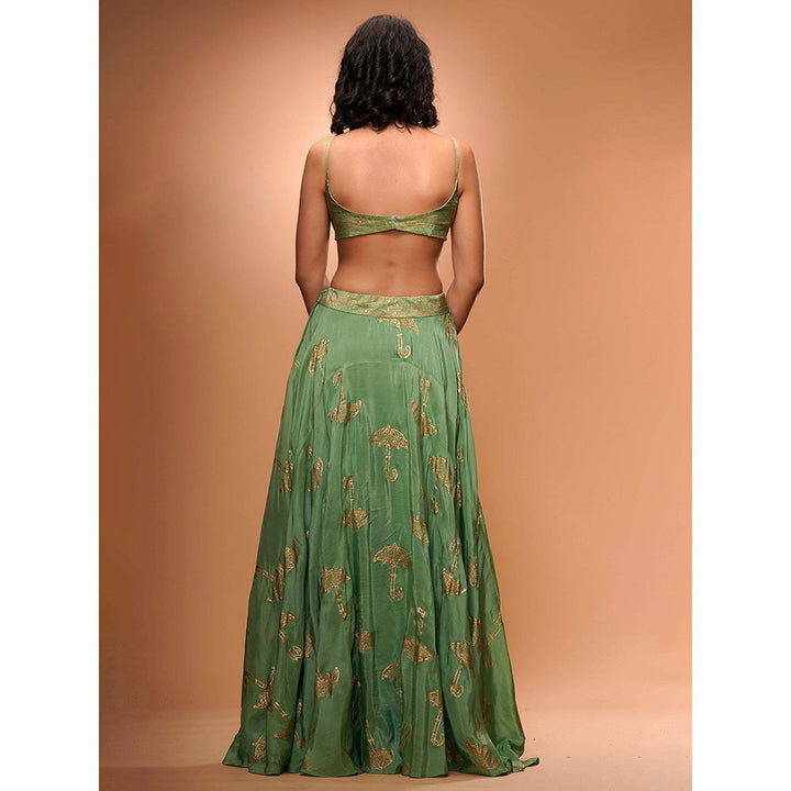 Shruti S Green Umbrella Print Lehenga (Set of 3)