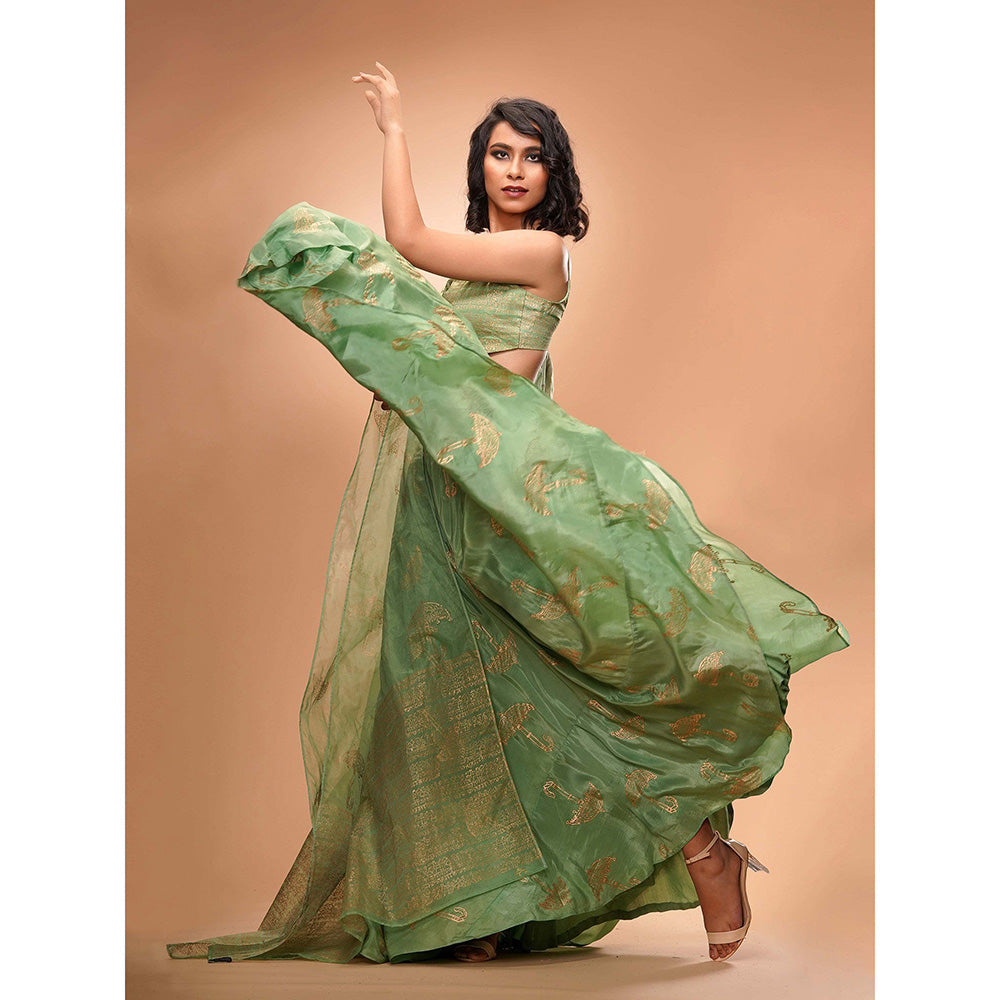 Shruti S Green Umbrella Print Lehenga (Set of 3)