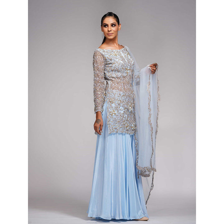 Shruti S Blue Boat Neck Sharara (Set of 3)