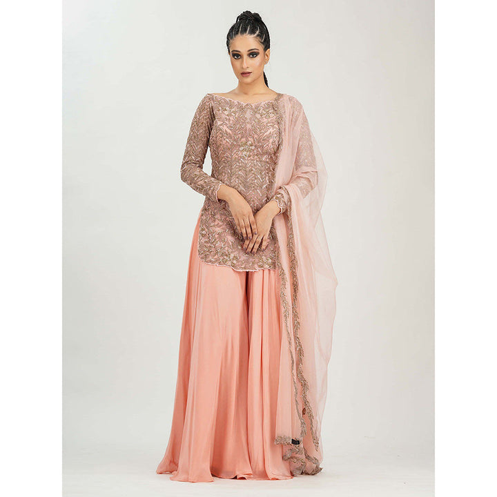 Shruti S Peach Boat Neck Sharara (Set of 3)