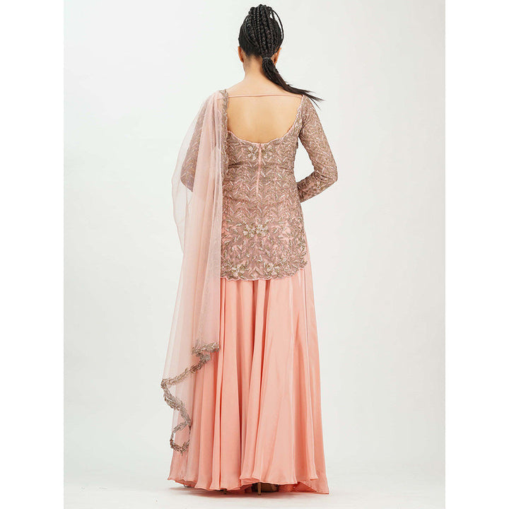 Shruti S Peach Boat Neck Sharara (Set of 3)