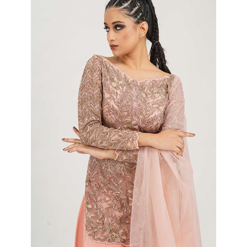 Shruti S Peach Boat Neck Sharara (Set of 3)