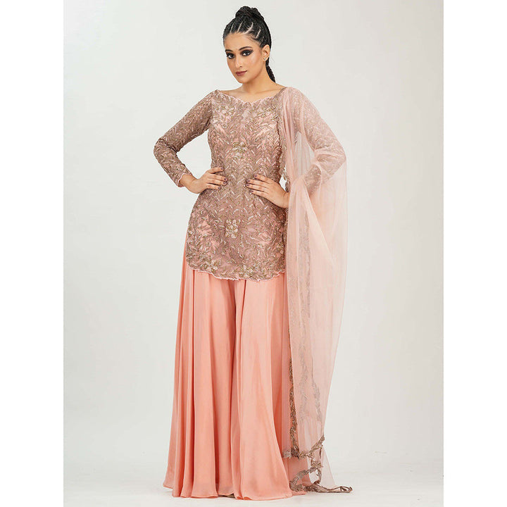 Shruti S Peach Boat Neck Sharara (Set of 3)