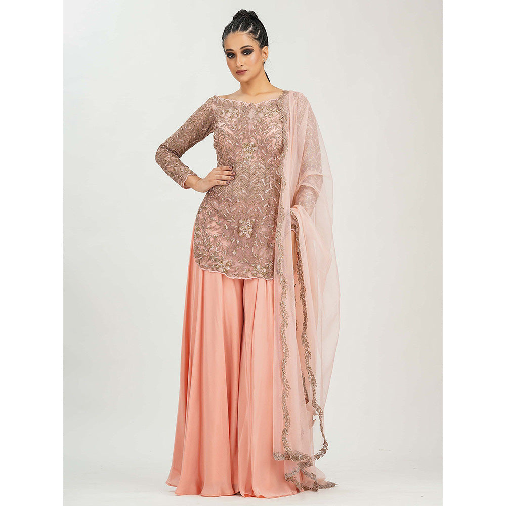 Shruti S Peach Boat Neck Sharara (Set of 3)