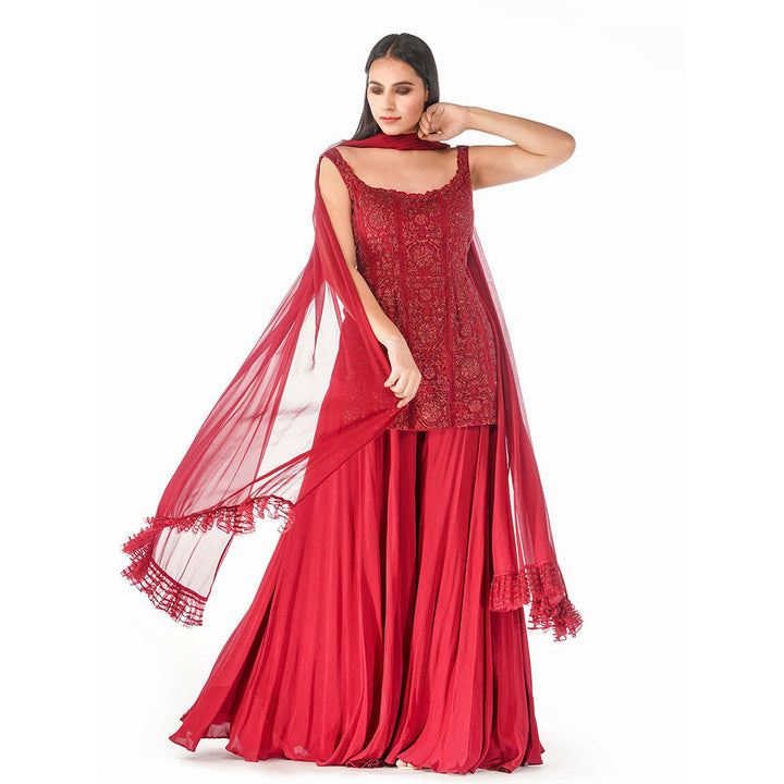 Shruti S Red Gharara (Set of 3)