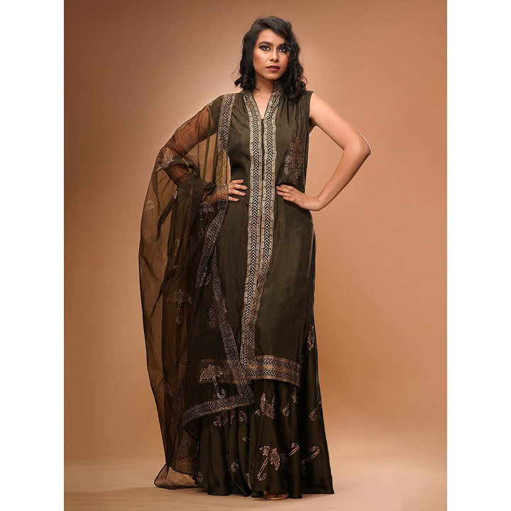 Shruti S Olive Metallic Printed Sharara (Set of 3)