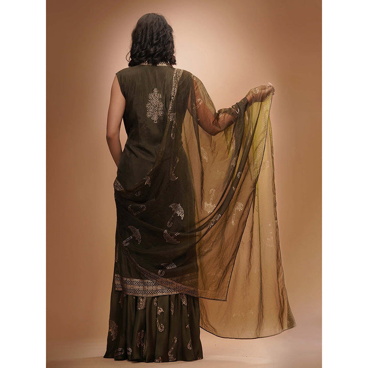 Shruti S Olive Metallic Printed Sharara (Set of 3)