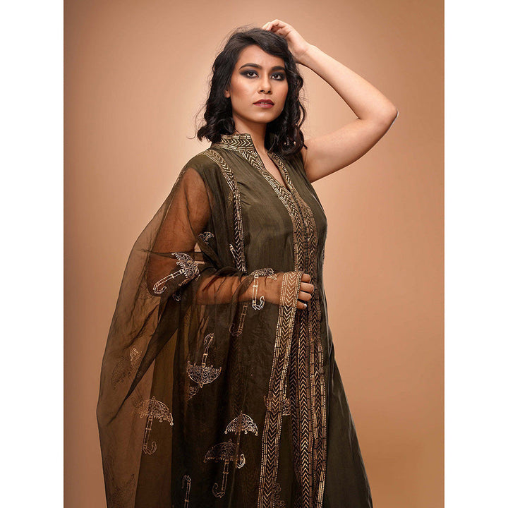 Shruti S Olive Metallic Printed Sharara (Set of 3)