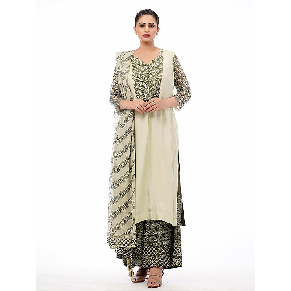 Shruti S Green Printed Palazzo (Set of 3)