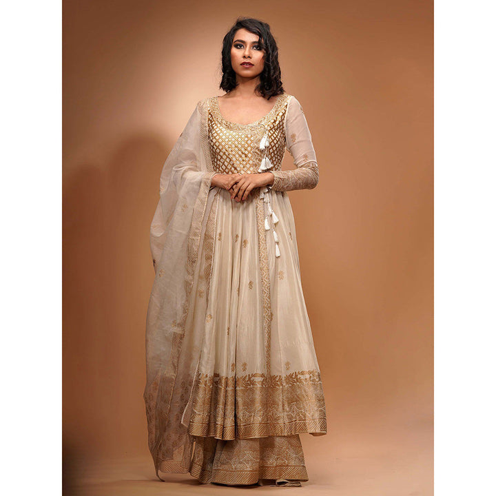 Shruti S Off White Angrakha Style Anarkali (Set of 3)