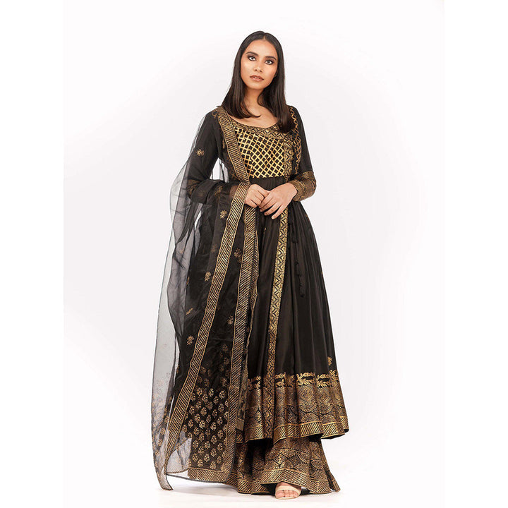 Shruti S Black Angrakha Style Anarkali (Set of 3)