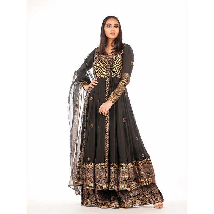 Shruti S Black Angrakha Style Anarkali (Set of 3)