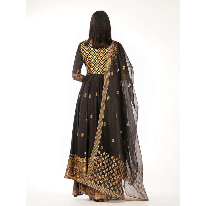 Shruti S Black Angrakha Style Anarkali (Set of 3)