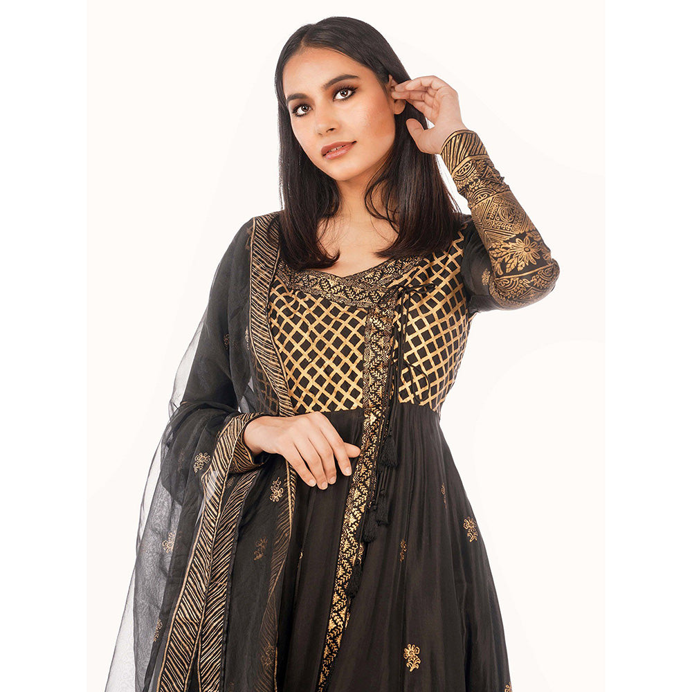 Shruti S Black Angrakha Style Anarkali (Set of 3)