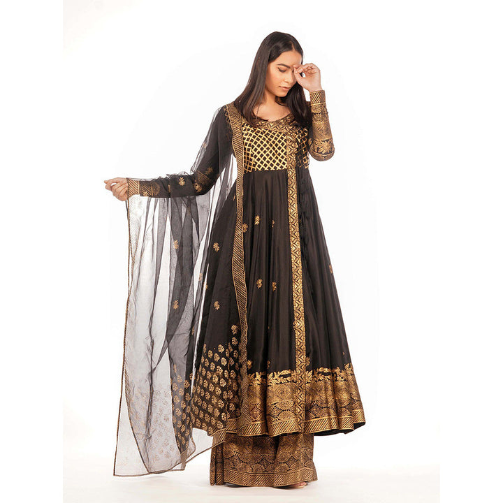 Shruti S Black Angrakha Style Anarkali (Set of 3)