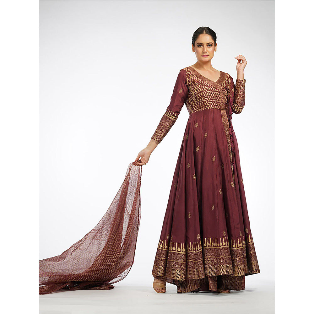 Shruti S Maroon Angrakha Style Anarkali (Set of 3)