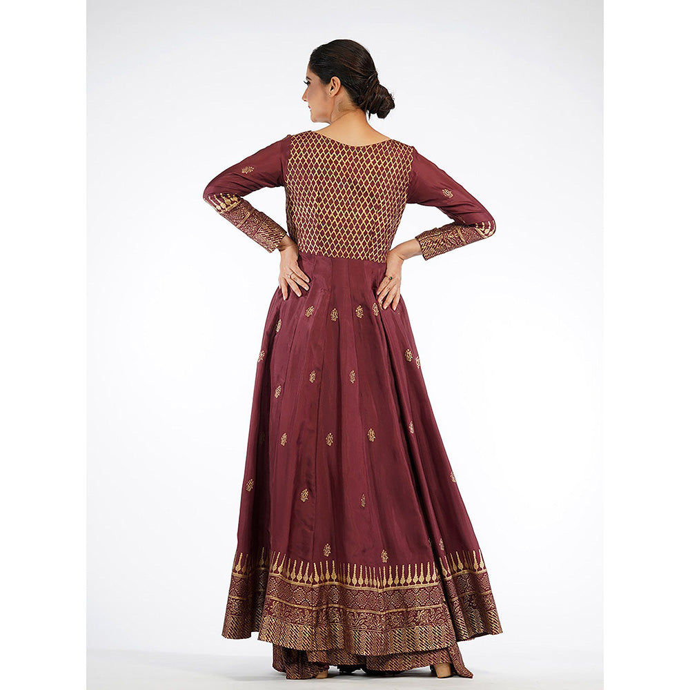 Shruti S Maroon Angrakha Style Anarkali (Set of 3)