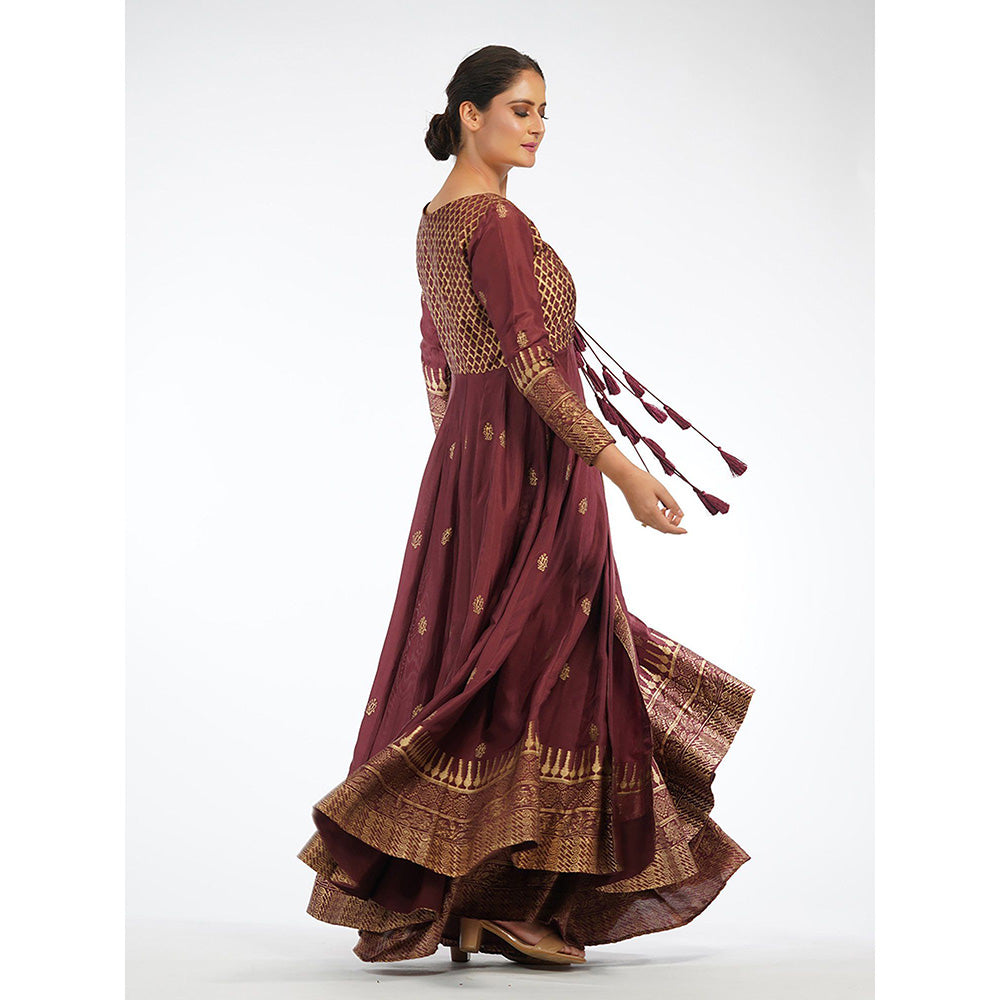 Shruti S Maroon Angrakha Style Anarkali (Set of 3)