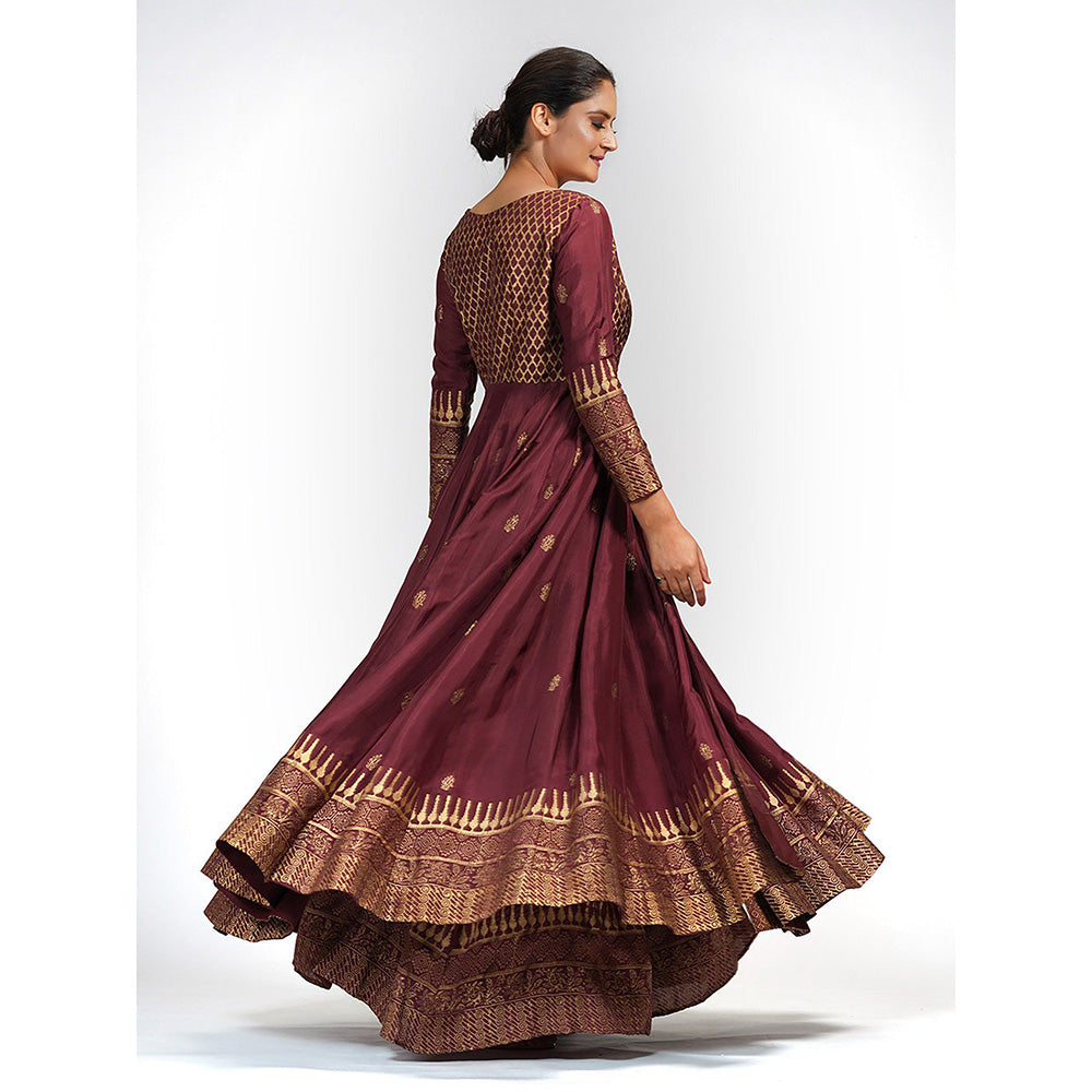 Shruti S Maroon Angrakha Style Anarkali (Set of 3)