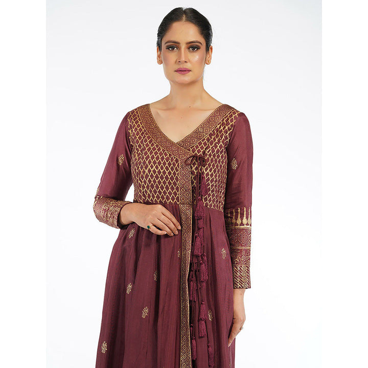 Shruti S Maroon Angrakha Style Anarkali (Set of 3)