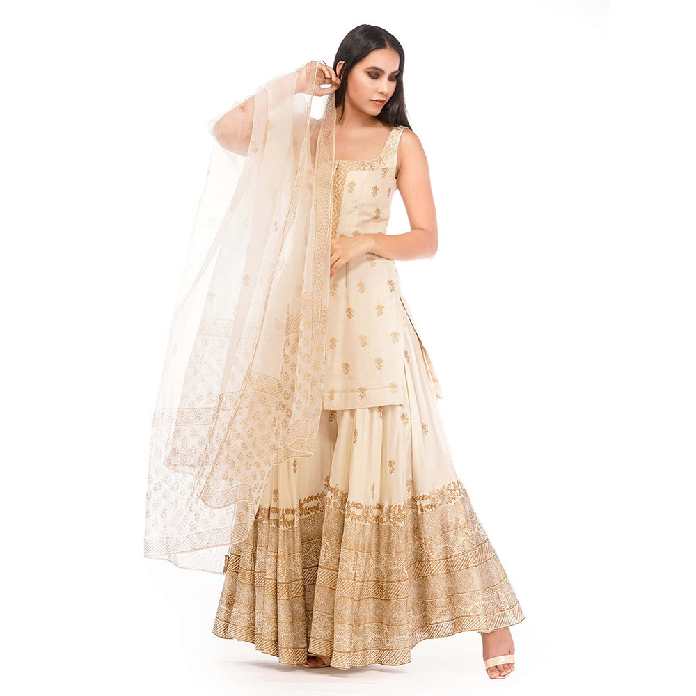 Shruti S Off White Metallic Print Sharara (Set of 3)