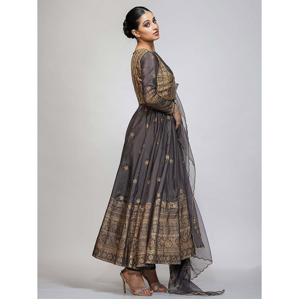 Shruti S Grey Metallic Printed Anarkali (Set of 4)