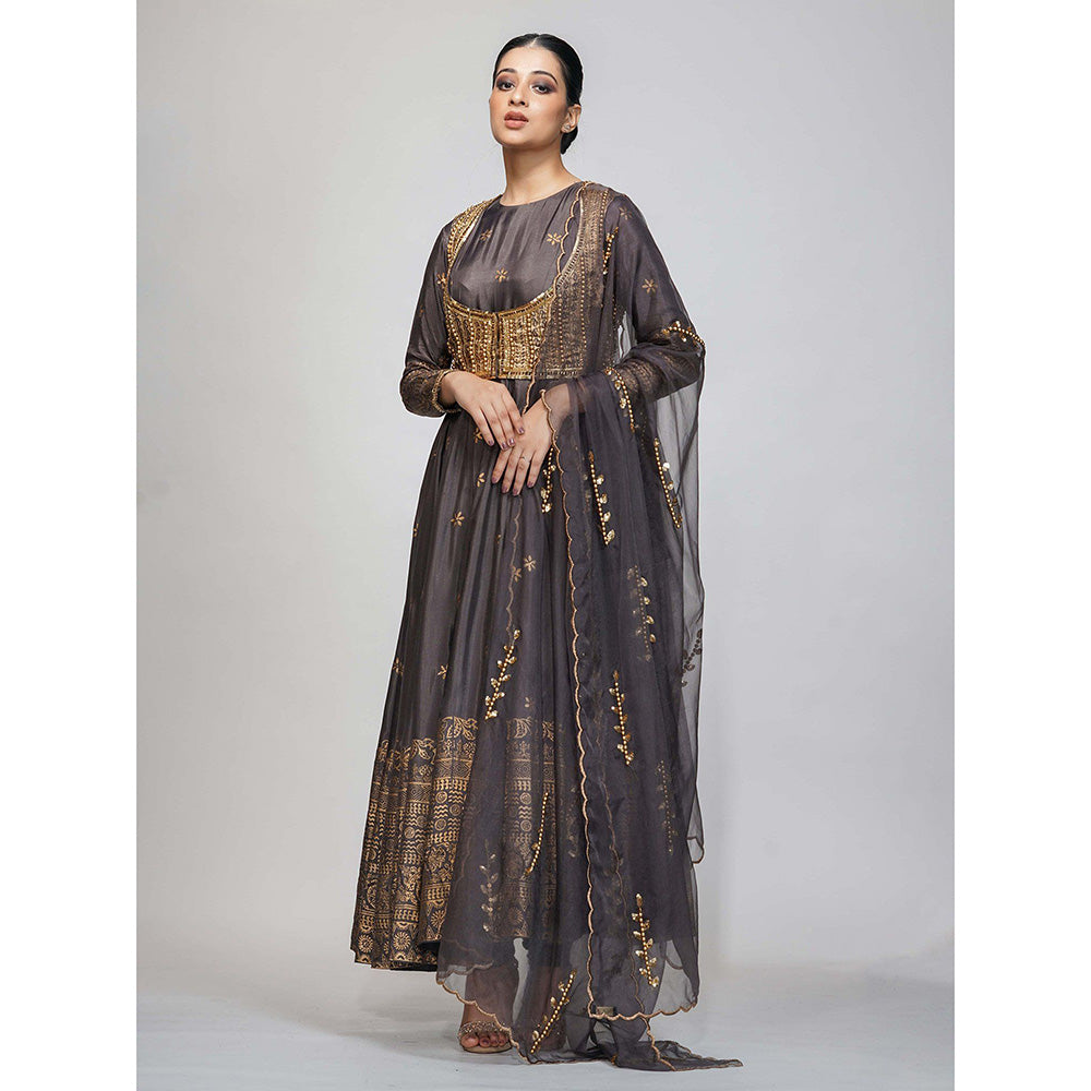 Shruti S Grey Metallic Printed Anarkali (Set of 4)