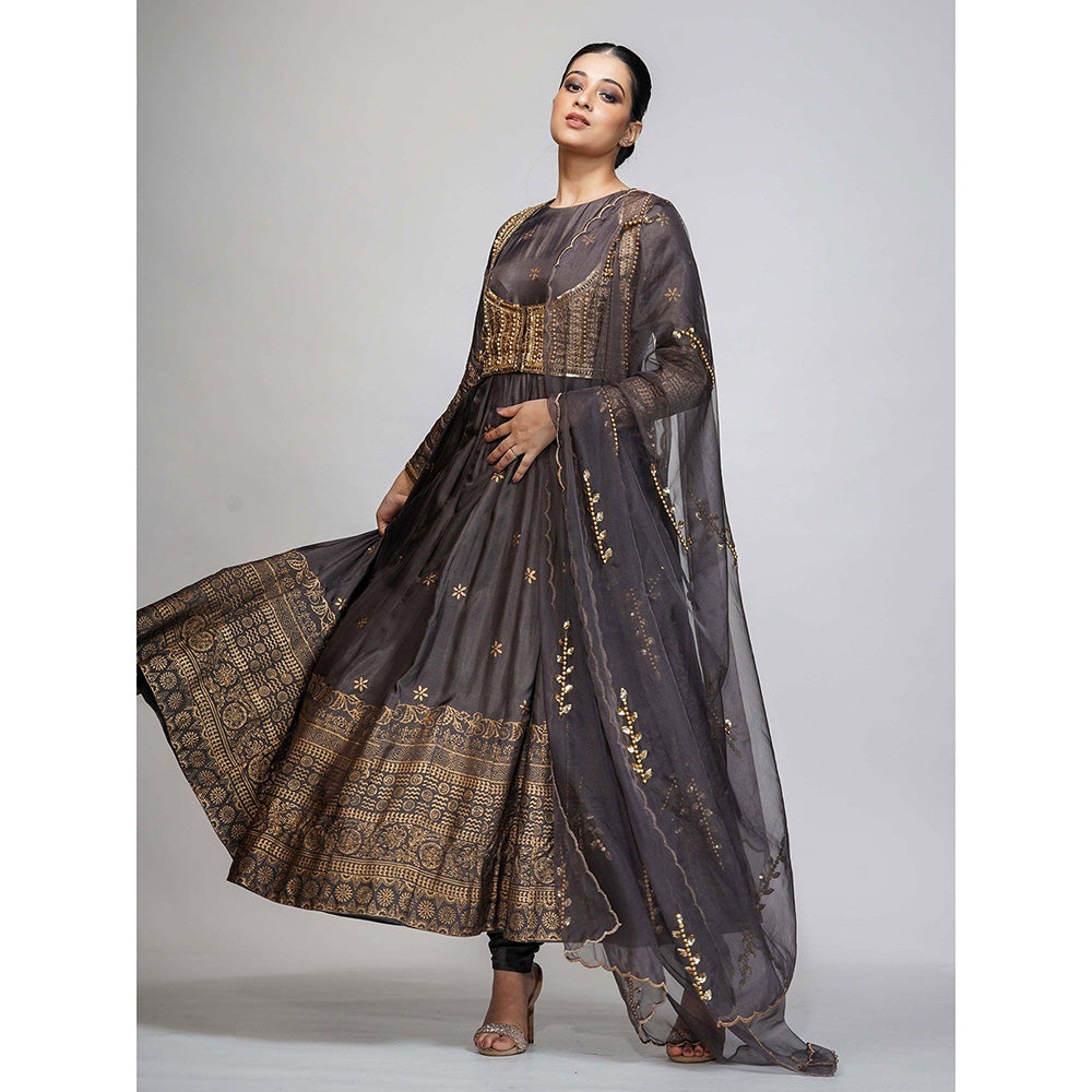 Shruti S Grey Metallic Printed Anarkali (Set of 4)