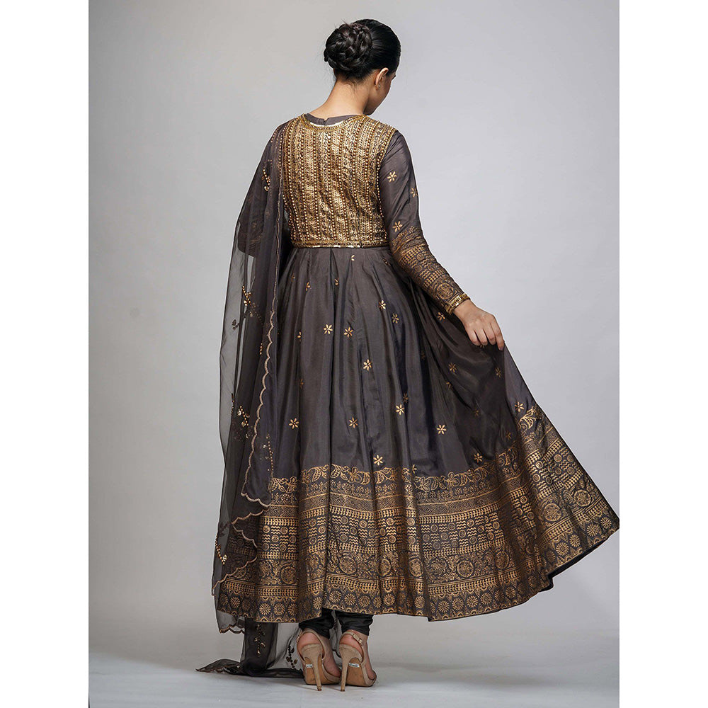 Shruti S Grey Metallic Printed Anarkali (Set of 4)