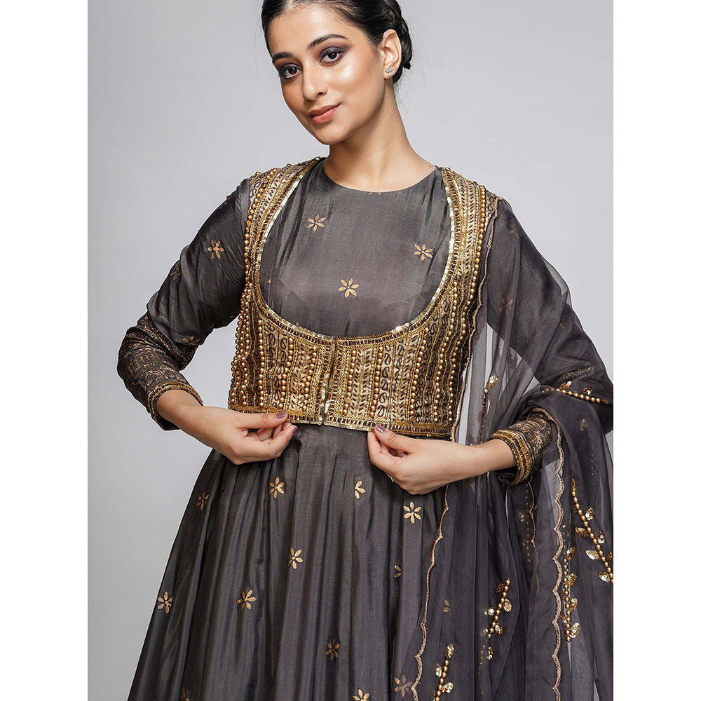 Shruti S Grey Metallic Printed Anarkali (Set of 4)