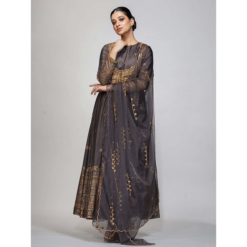 Shruti S Grey Metallic Printed Anarkali (Set of 4)