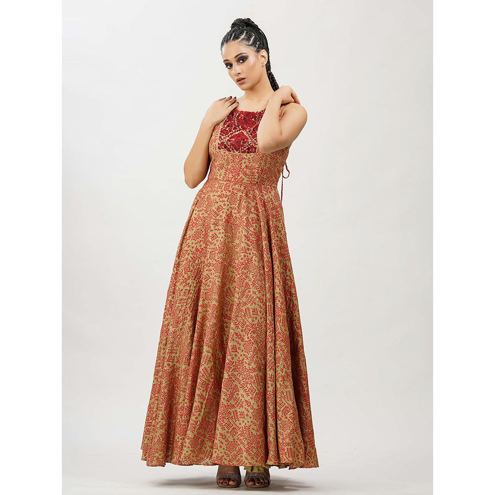 Shruti S Gold Hand Painted And Embroidered Anarkali (Set of 3)