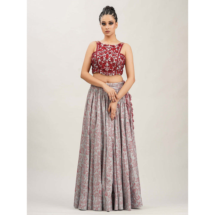 Shruti S Grey Hand Painted And Embroidered Skirt (Set of 2)