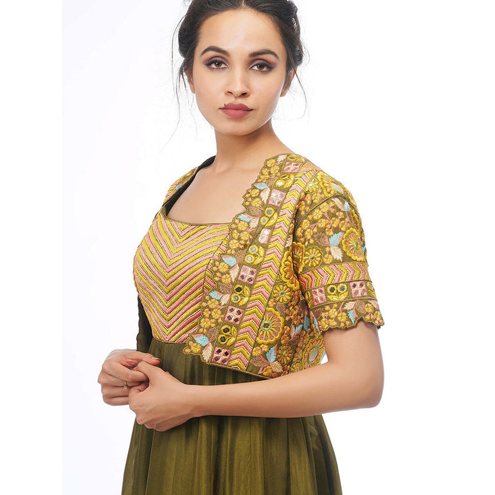 Shruti S Olive Boho Anarkali With Jacket (Set of 3)