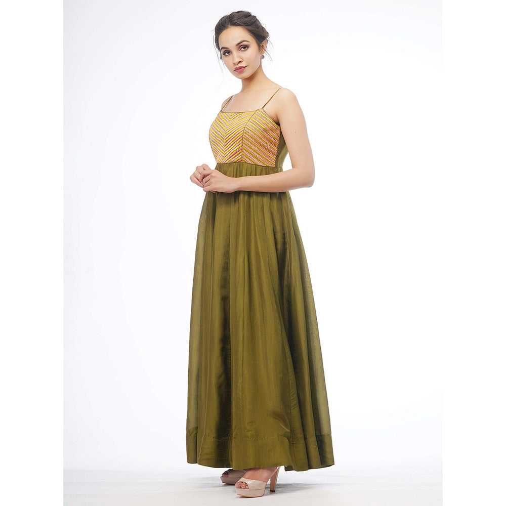 Shruti S Olive Boho Anarkali With Jacket (Set of 3)