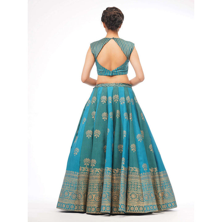 Shruti S Turquoise Dual Tone Silk Lehenga (Set of 3)