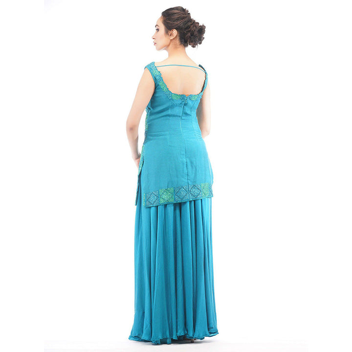 Shruti S Teal Dual Tone Sharara (Set of 3)