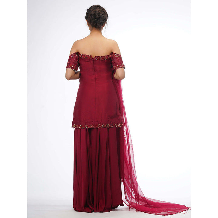 Shruti S Red Off Shoulder Sharara (Set of 3)