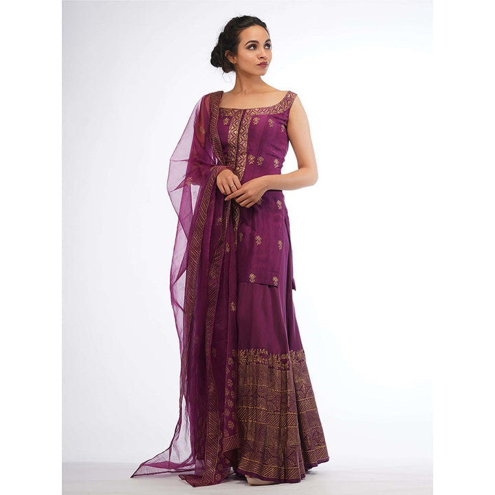 Shruti S Maroon Metallic Print Sharara (Set of 3)