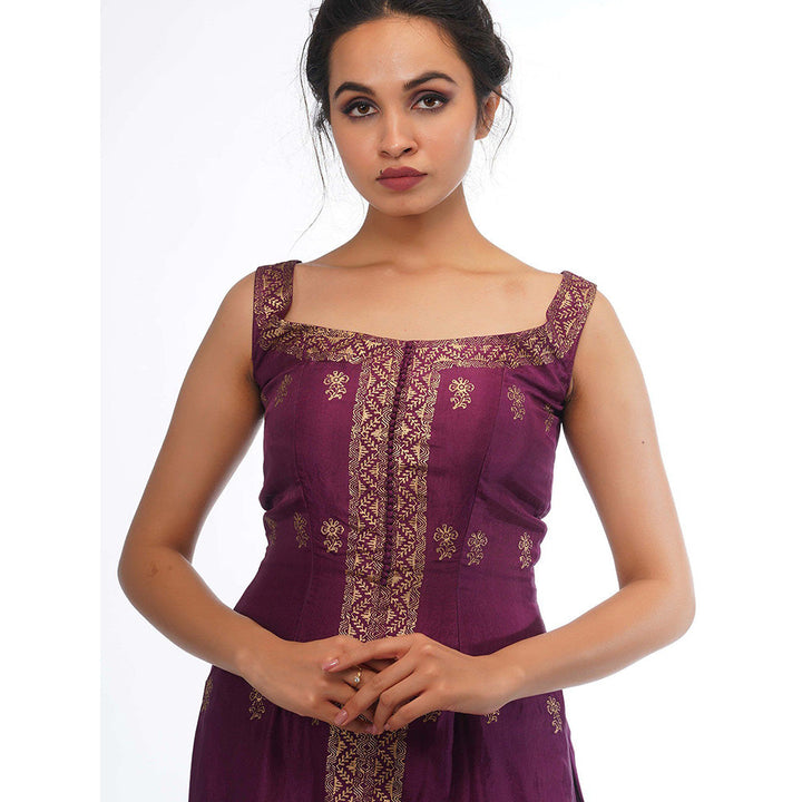 Shruti S Maroon Metallic Print Sharara (Set of 3)