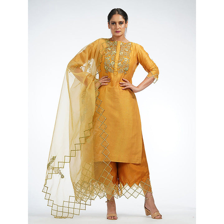 Shruti S Yellow Palazzo With Zari Work (Set of 3)