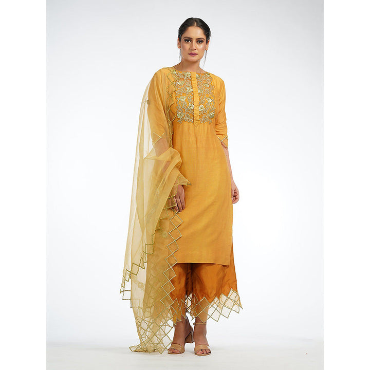 Shruti S Yellow Palazzo With Zari Work (Set of 3)