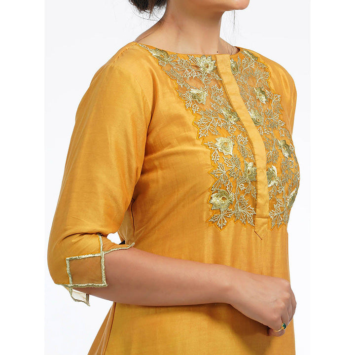 Shruti S Yellow Palazzo With Zari Work (Set of 3)