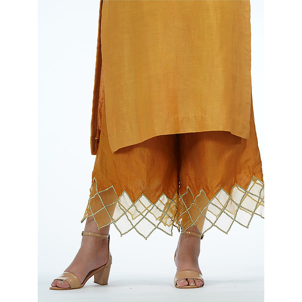 Shruti S Yellow Palazzo With Zari Work (Set of 3)