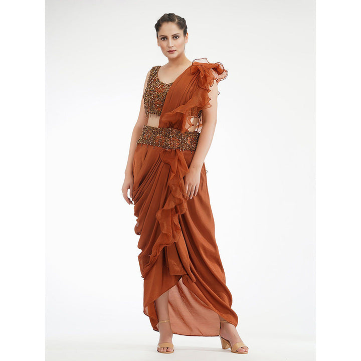 Shruti S Rust Dhoti Style Saree (Set of 3)