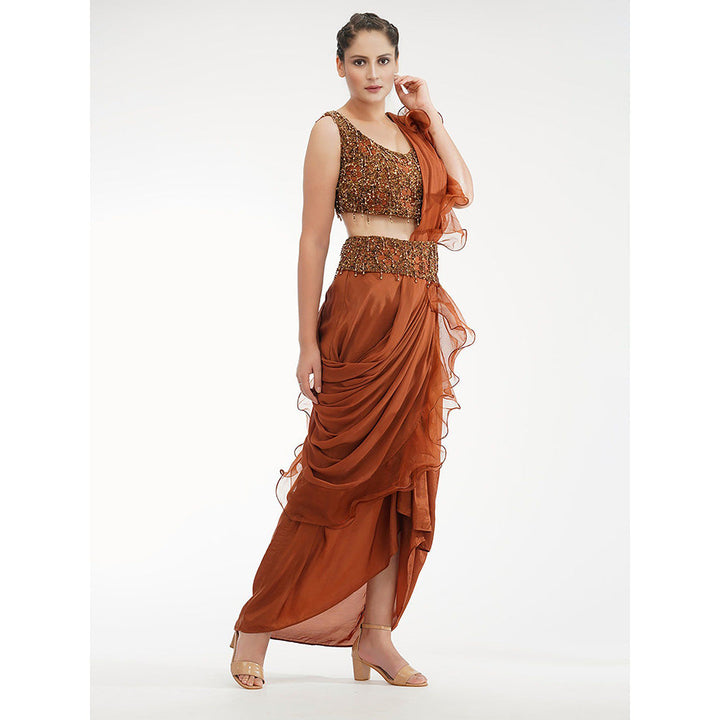 Shruti S Rust Dhoti Style Saree (Set of 3)