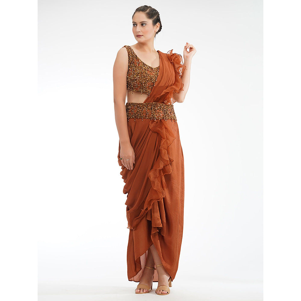 Shruti S Rust Dhoti Style Saree (Set of 3)