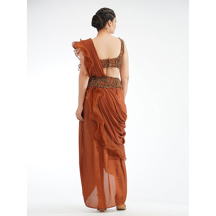 Shruti S Rust Dhoti Style Saree (Set of 3)