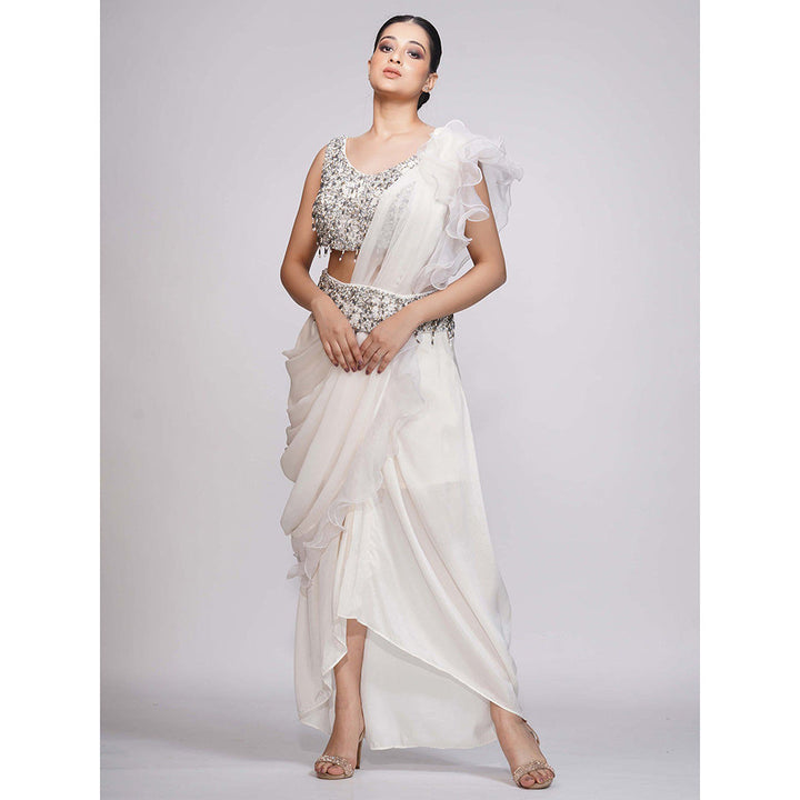 Shruti S White Dhoti Style Saree (Set of 3)