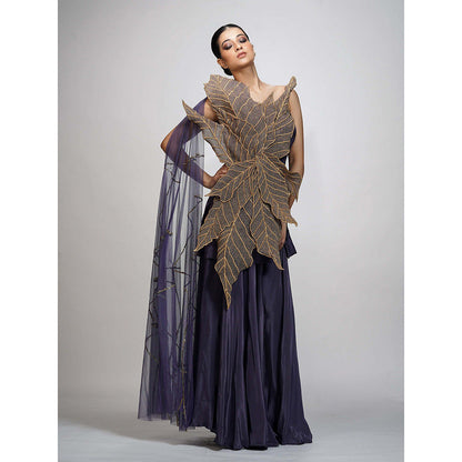 Shruti S Purple Leaves Sharara (Set of 2)